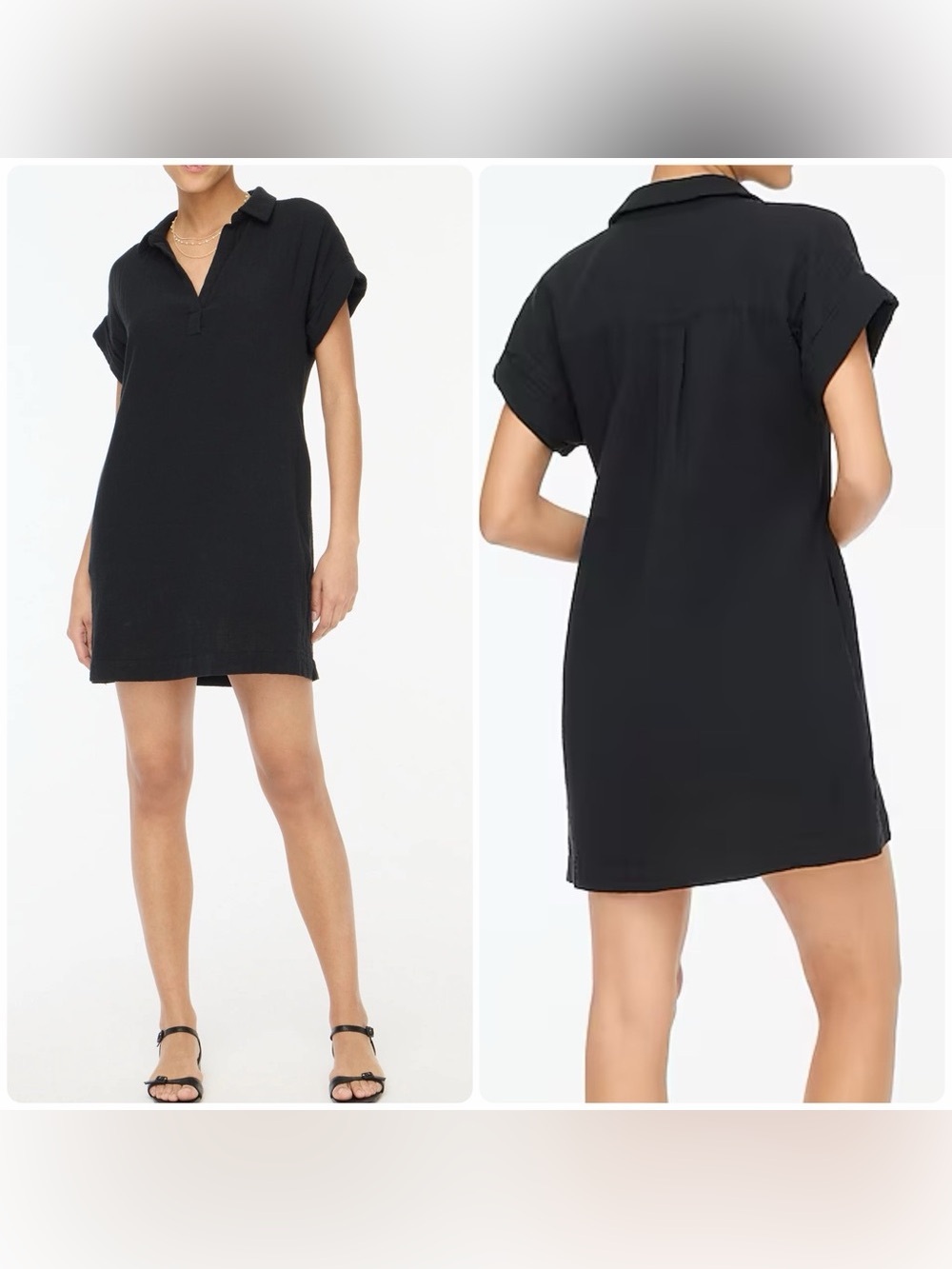 J.Crew Short-Sleeve Gauze Popover Dress Black